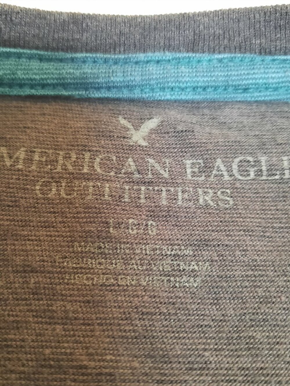 American Eagle Men's Large Striped Pocket T-Shirt Gray Teal Casual Preppy Retro - Picture 3 of 8